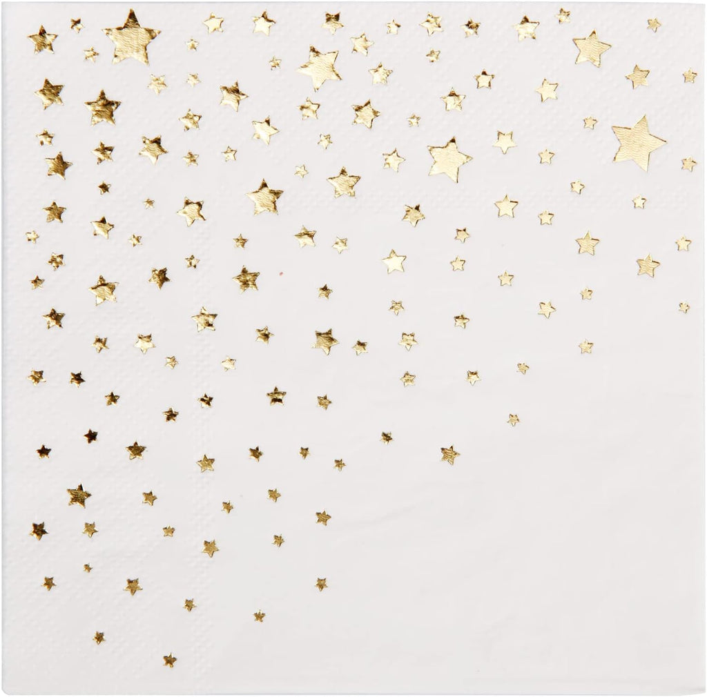Stylish Gold Star Napkins, 100 3Ply Gold Cocktail Napkins, White and Gold Napkins, Disposable Party Napkins, 5x5 Inch Wedding Cocktail Napkins, Paper Cocktail Napkins, Bridal Shower Napkins
