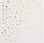 Stylish Gold Star Napkins, 100 3Ply Gold Cocktail Napkins, White and Gold Napkins, Disposable Party Napkins, 5x5 Inch Wedding Cocktail Napkins, Paper Cocktail Napkins, Bridal Shower Napkins