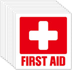 First Aid Kit Sign Sticker, 10 Pack Self Adhesive First Aid Decal Emergency for Medical Cross Emergency Box Hospital Ambulance, 5 x 5 Inches Vinyl Waterproof.