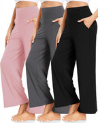 FULLSOFT 3 Pack Women's Wide Leg Yoga Pants Comfy Loose Sweatpants High Waisted Lounge Casual Pants with Pockets