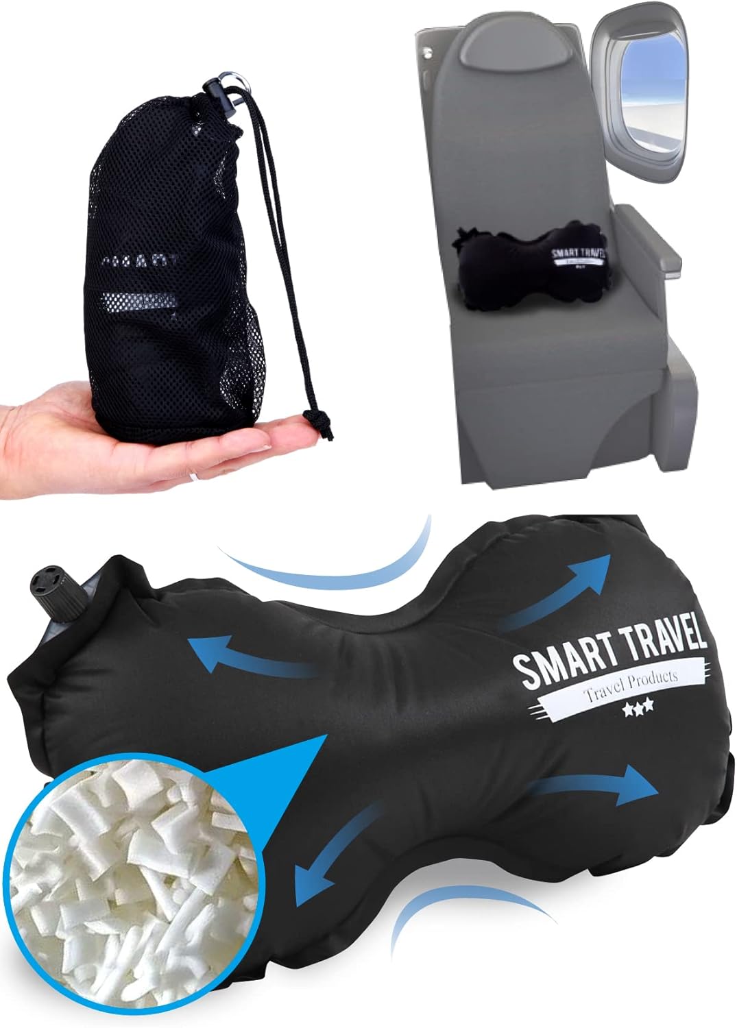 SmartTravel Travel Products Inflatable Travel Lumbar Pillow for Airplane Seat – Adjustable Lower Back Support Cushion for Long Flights