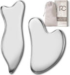 Rena Chris Stainless Steel Gua Sha Set, Guasha Tool for Face and Body Massage, Gua Sha and Acupuncture Massage Tools for Jawline Sculpting, Eye Puffiness & Muscle Relief (2 Pack)