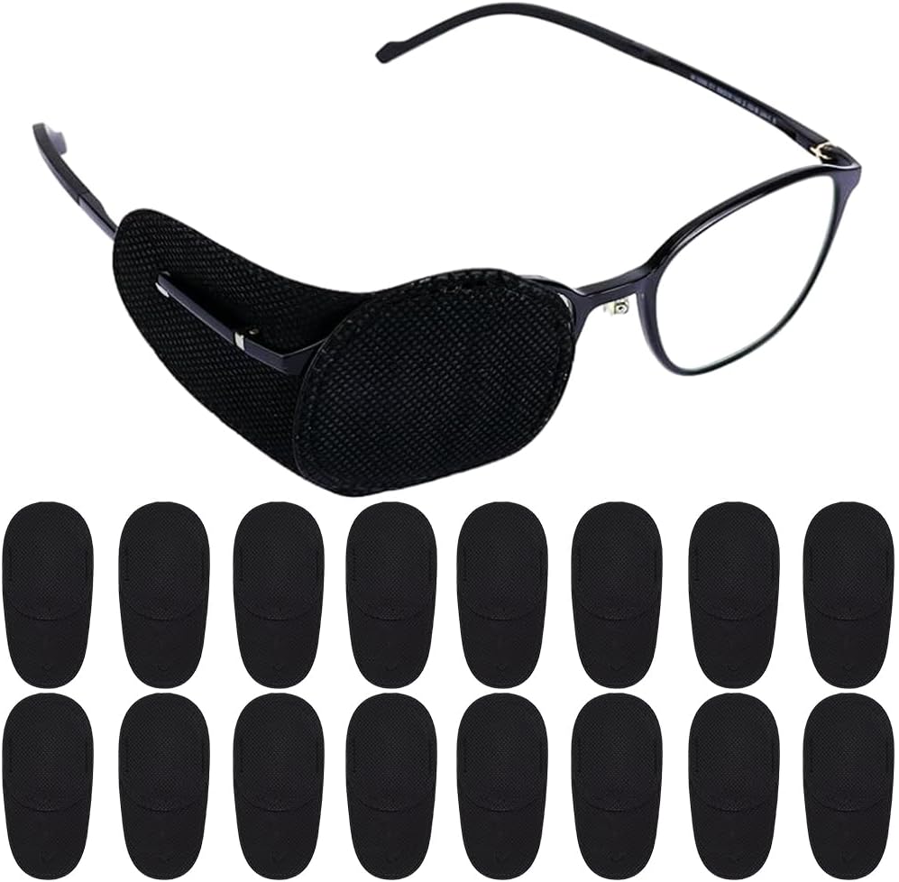 CREATCABIN 18Pcs Lazy Eye Patch Adult Glasses Cloth Eye Cover Black Reusable Amblyopia Strabismus Medical Textile Cover Single Left Right Eyepatch for Adults After Surgery Recovery 4 x 2 Inch