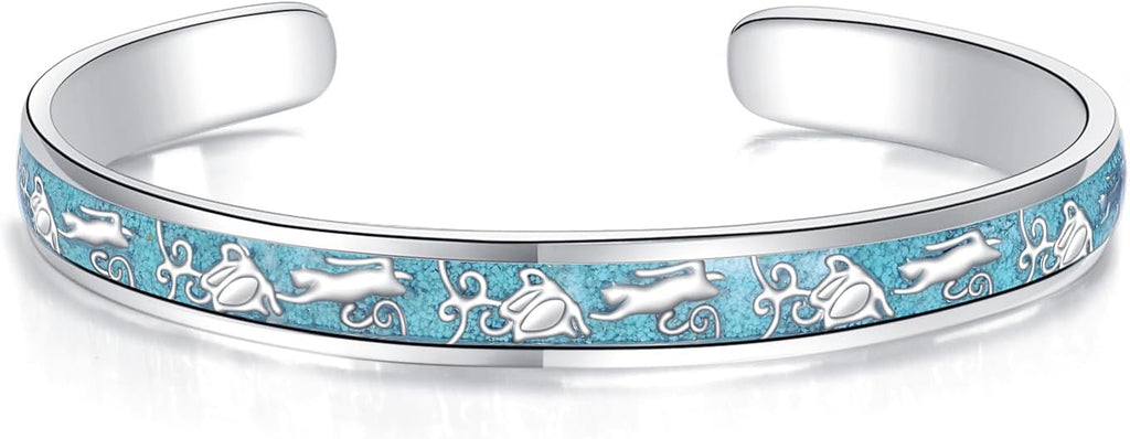 ONEFINITY Bracelets for Women 18k White Gold Plated Turquoise Bangle Cuff Bracelets Turquoise Jewelry Gift for Women