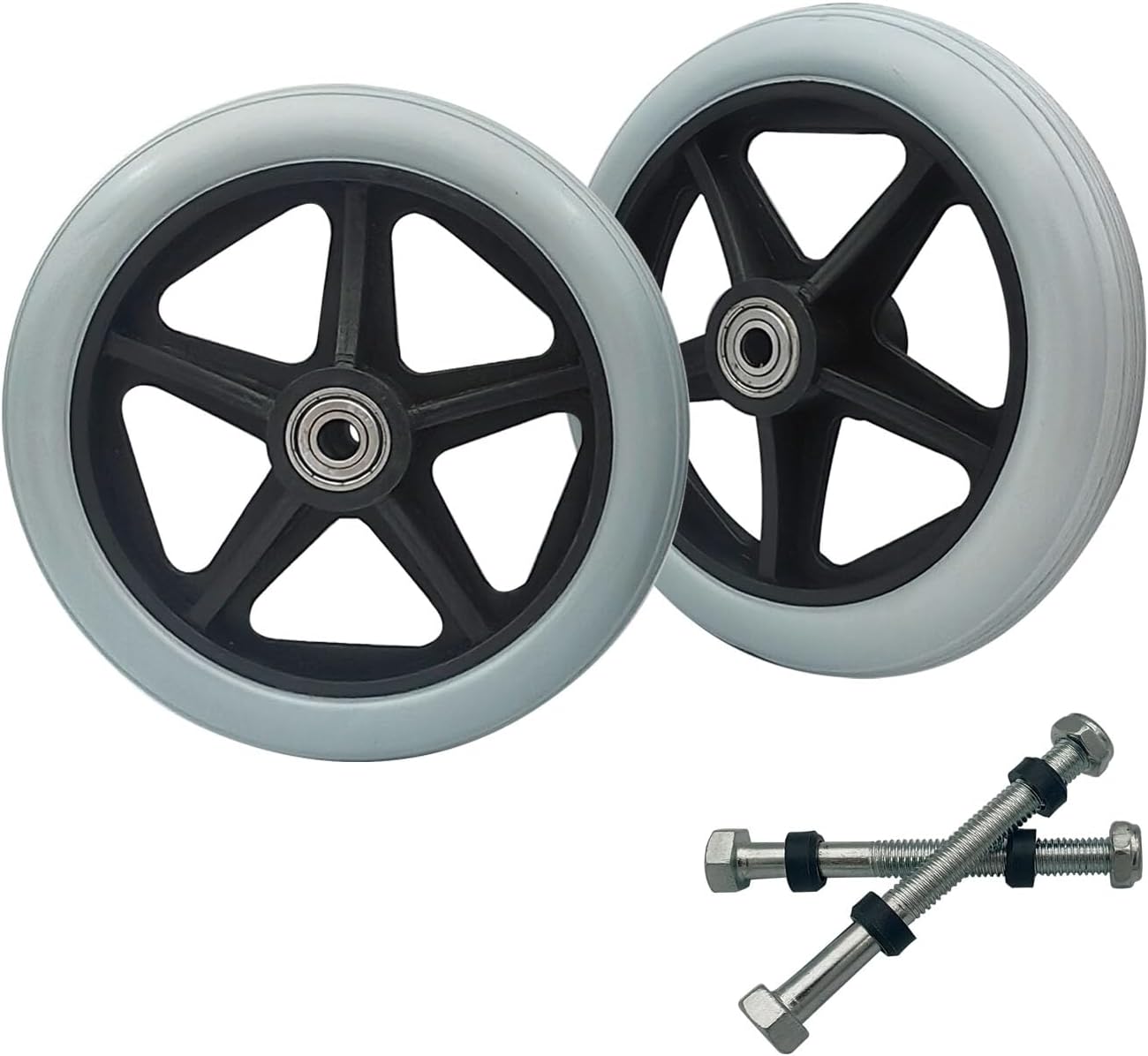 2 Pack Wheelchair Wheel - Environmentally Friendly PU Material,6 Inch Solid Tire,Wear-Resistant,Anti-Slip,Universal Wheelchairs, Walker and Various Cart Replacement Wheel Accessories，Grey