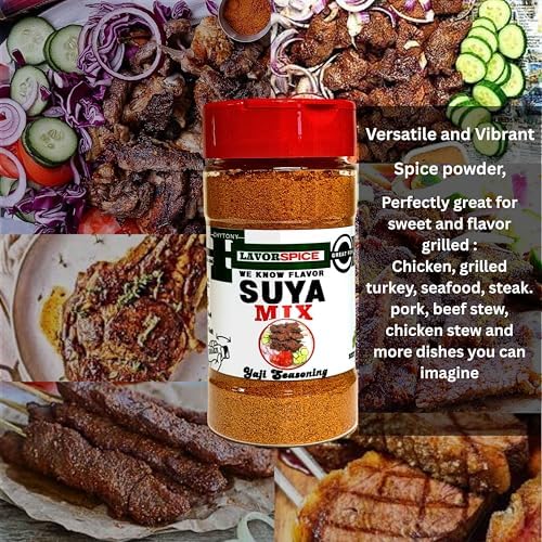 Suya Mix Naija Rub | Spicy Powder | Grilled Steak Seasoning Blend Crafted with 100% Herbs and Spices with No Artificial or preservatives, No Sugar, No MSG, Gluten, Great For Keto, Great For Vegan (4.30oz)