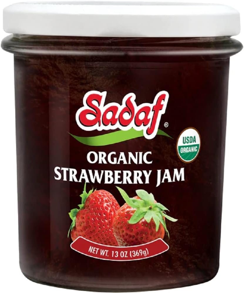 Sadaf Organic Strawberry Jam - Jelly made from organic strawberries - Organic jam strawberry spread - Fruit spread of strawberry jam organic -13 oz