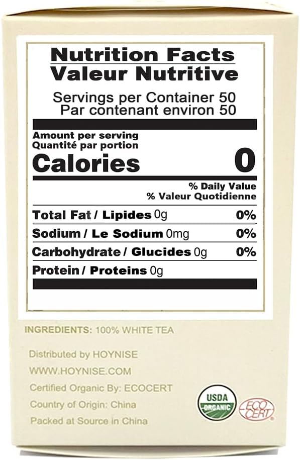 HOYNISE - Organic White Tea Loose Leaf - Moonlight White Tea - Naturally Smooth Flavor - High Elevation Grown - Rich in Antioxidants, 25 Cups/1.76oz