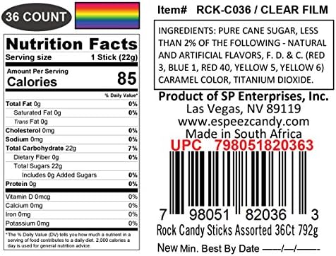36 Extra Large Assorted Rock Candy Sticks: Espeez - Candy Party Favors - for Birthdays, Weddings, Receptions, Bridal, Baby Showers - Rock Bulk