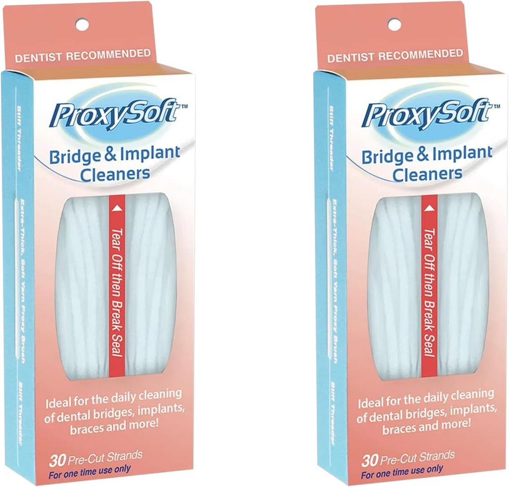 Proxysoft Dental Floss for Bridges and Implants 2 Packs - Floss Threaders for Bridges, Dental Implants, Braces with Extra-Thick Proxy Brush for Optimal Oral Hygiene -Teeth Bridge and Implant Cleaners