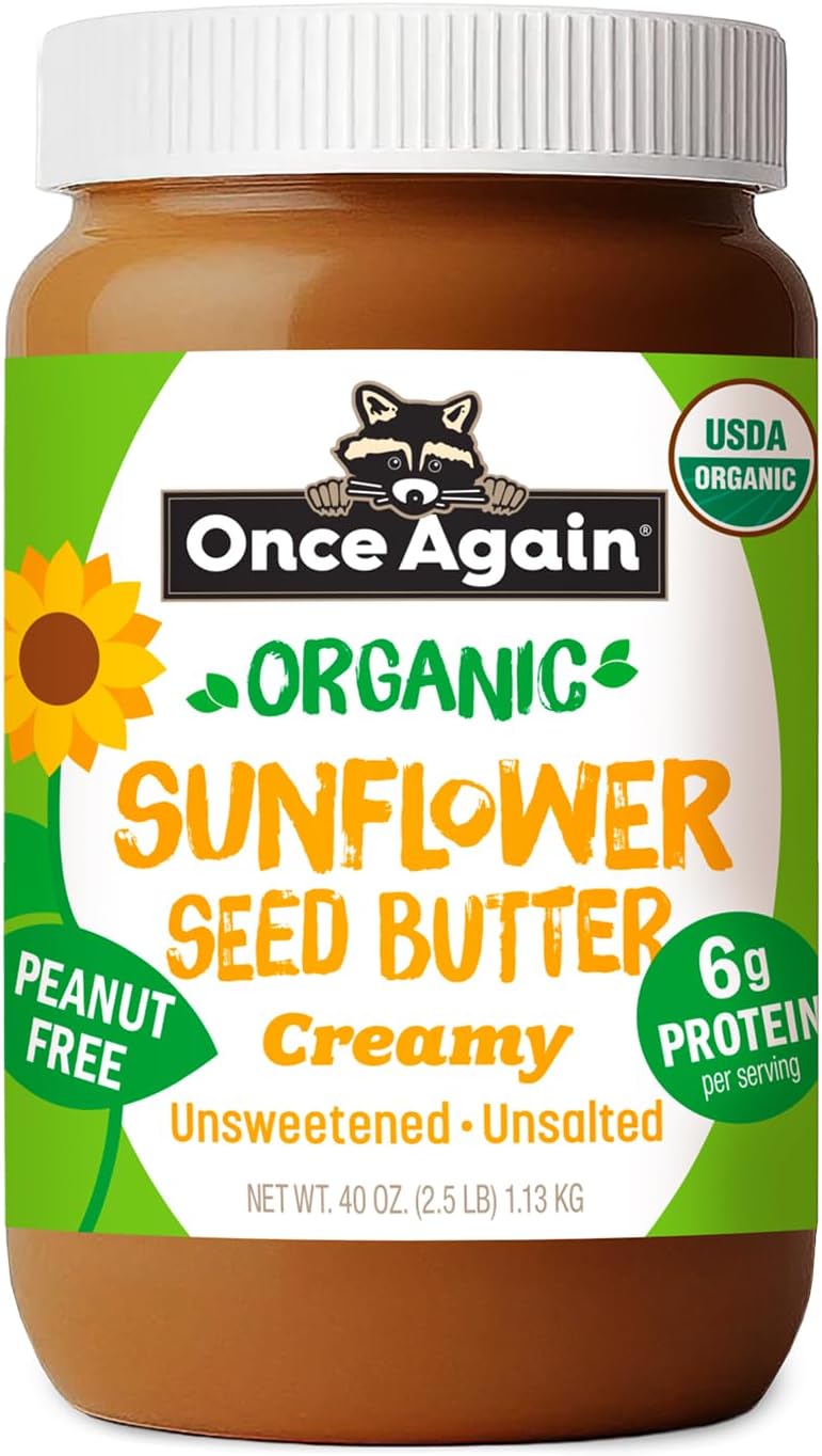 Once Again Organic Sunflower Butter, No Salt & No Sugar Added - Large 2.5 Pound Jar - Creamy Sunflower Seed Butter, Dairy and Nut Free Spread - Vegan, Non-GMO, Gluten Free - 1 Jar (40 oz)