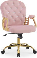 BarberPub Ergonomic Nail Tech Chair with Lumbar Support, Adjustable Manicure Chair with Armrests, Comfy Home Office Chairs with 360-Degree Swivel Wheels for Beauty Salon 3567 (Pink)