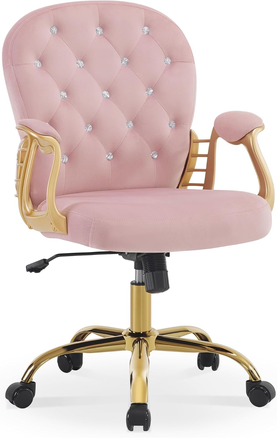 BarberPub Ergonomic Nail Tech Chair with Lumbar Support, Adjustable Manicure Chair with Armrests, Comfy Home Office Chairs with 360-Degree Swivel Wheels for Beauty Salon 3567 (Pink)