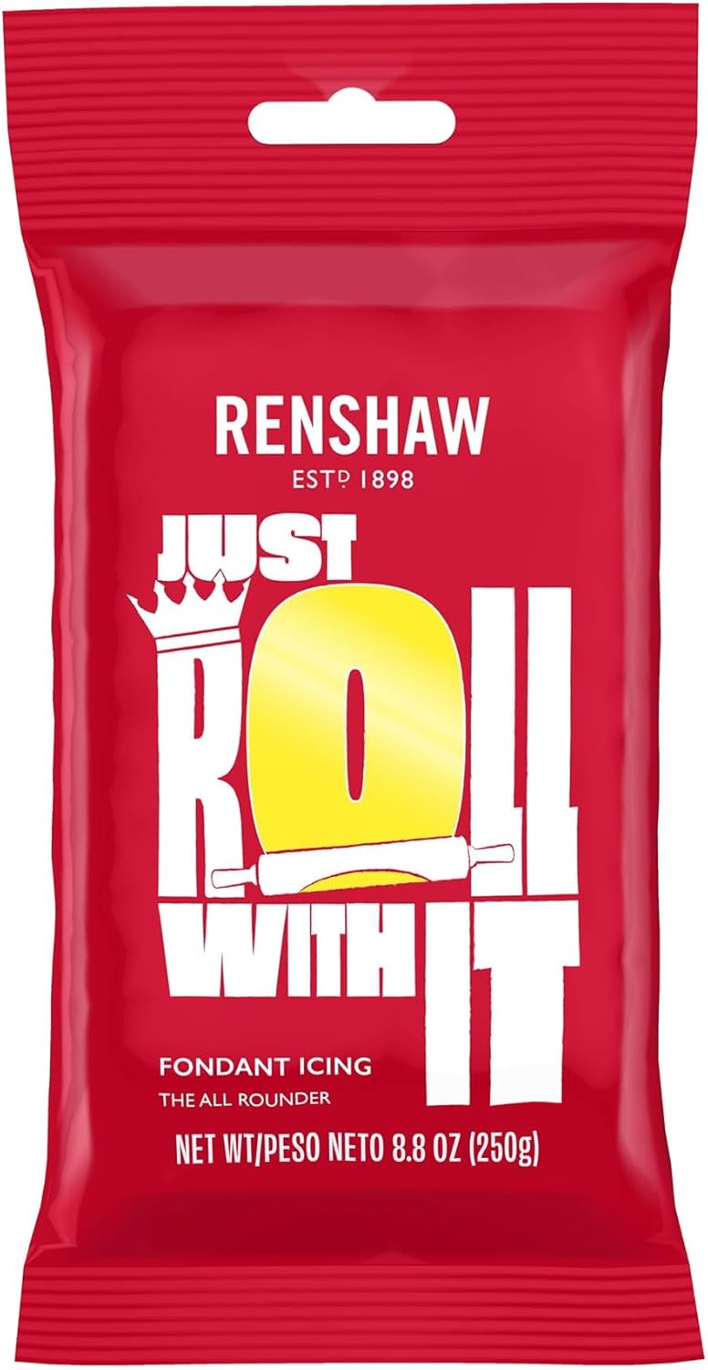 Renshaw Yellow Fondant Icing for Cake Decorating - Ready to Roll, Edible Fondant for Cupcakes, Cookies, & Cake Decoration, Smooth & Easy to Use, Kosher, Light Vanilla Flavor - 8.8 oz