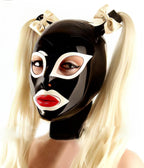 ABWL Black Latex Hood Mask Unisex,Handmade Rubber Masks with Double Ponytail wig for Cosplay Costumes