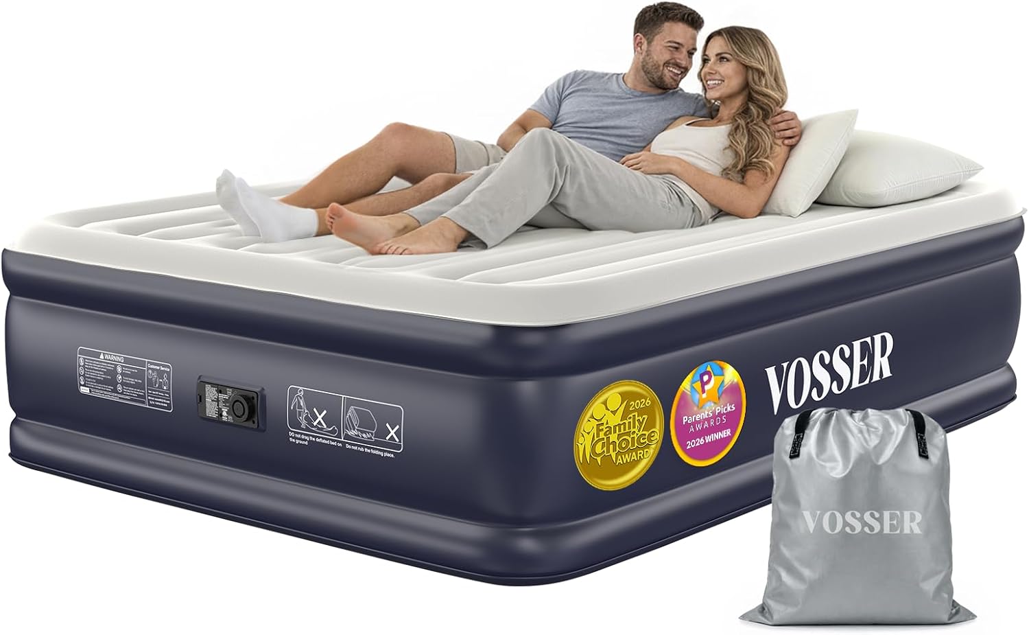 VOSSER Air Mattress Queen with Built-in Pump, 18" Raised Inflatable Blow Up Mattress,Upgraded Heavy Duty Portable Air Bed for Home,Guests,Floor & Camping, Self Inflating Colchon Inflable for Adults