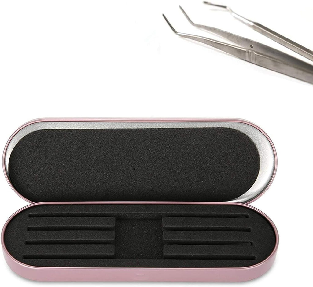 Eyelash Tweezer Case, Portable Tinplate Lash Eyebrow Tweezers Storage Holder Tool Box Makeup Tools Organizer for Women Girls, 6.9 x 2.4inch(Rose Red)