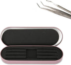 Eyelash Tweezer Case, Portable Tinplate Lash Eyebrow Tweezers Storage Holder Tool Box Makeup Tools Organizer for Women Girls, 6.9 x 2.4inch(Rose Red)