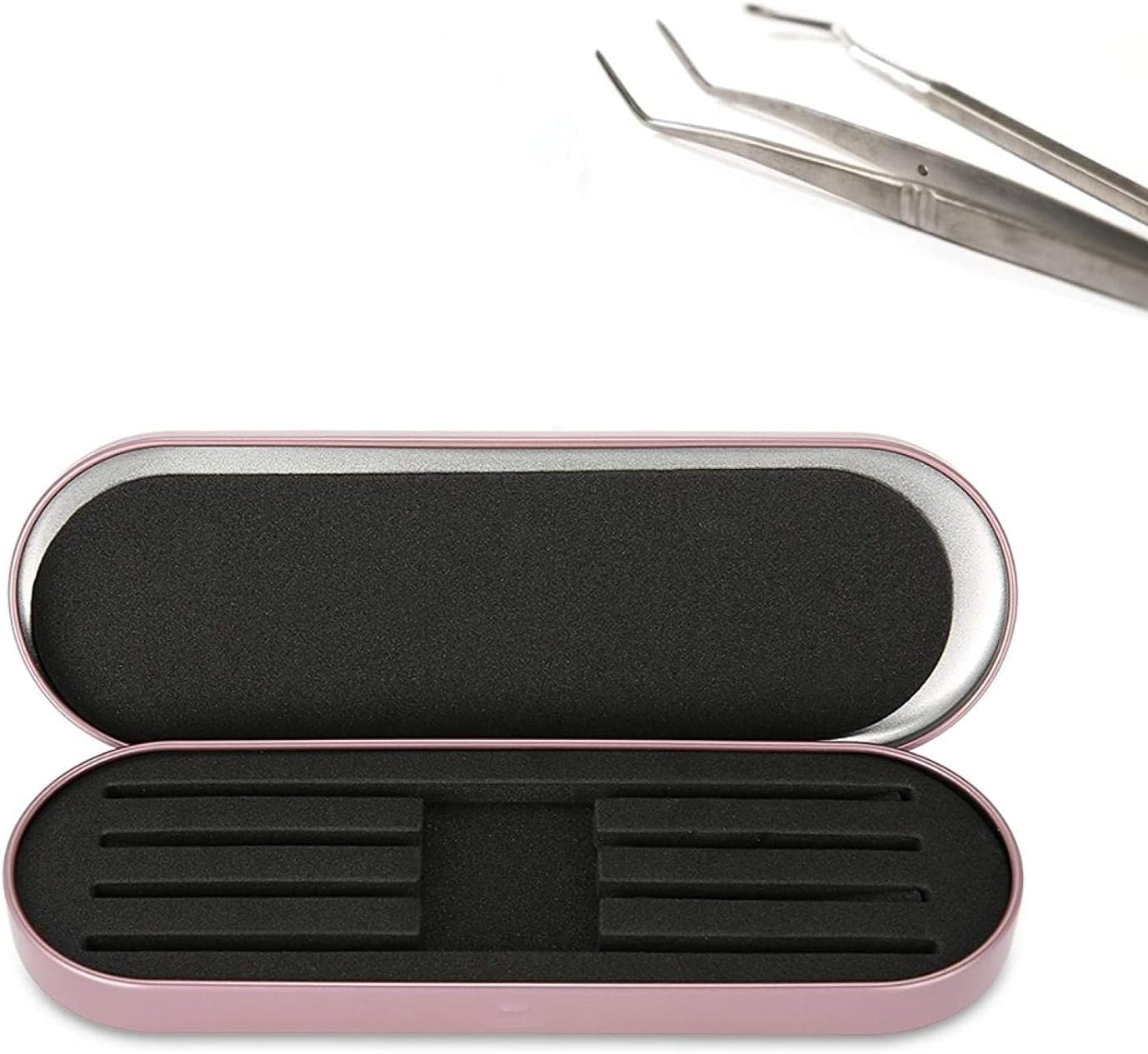 Eyelash Tweezer Case, Portable Tinplate Lash Eyebrow Tweezers Storage Holder Tool Box Makeup Tools Organizer for Women Girls, 6.9 x 2.4inch(Rose Red)