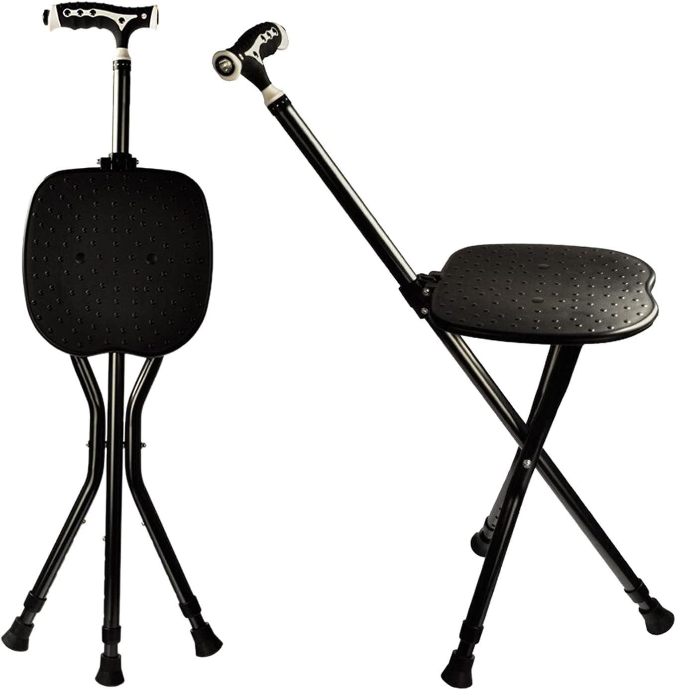 Hold 440 lbs Folding Canes with Seat Walking Stick Height Adjustment Cane Seat Capacity Frosted Handle with Magnetic Therapy Stone Crutches Stool