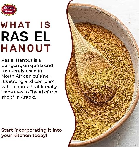 Ras El Hanout Moroccan Seaoning 7 oz – Premium Spice Blend – for Authentic Marinades & Rubs - by Spicy World (7 Oz Bag)