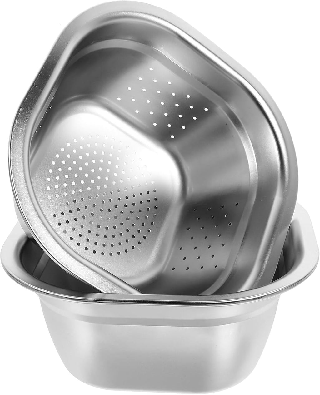 Zerodeko Stainless Steel Colander Bowl Set Square Kitchen Sink Metal Storage Basket Large Capacity Fruit Vegetables Washing Basin Rice Strainer Washer 9.8 inch