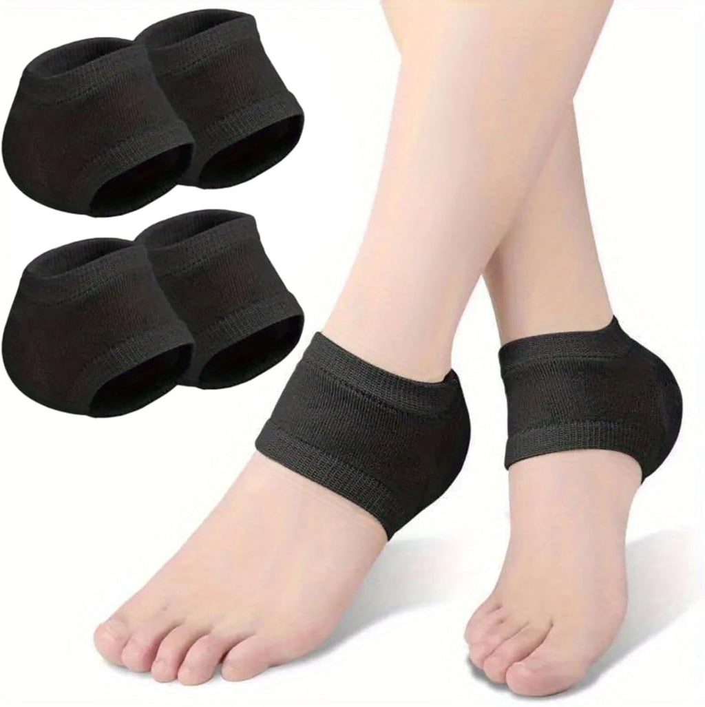 4 Pairs Silicone Heel Protectors for Cracked Heels, Heel Spurs, Plantar Fasciitis - Gel Heel Pads, Unisex-Black