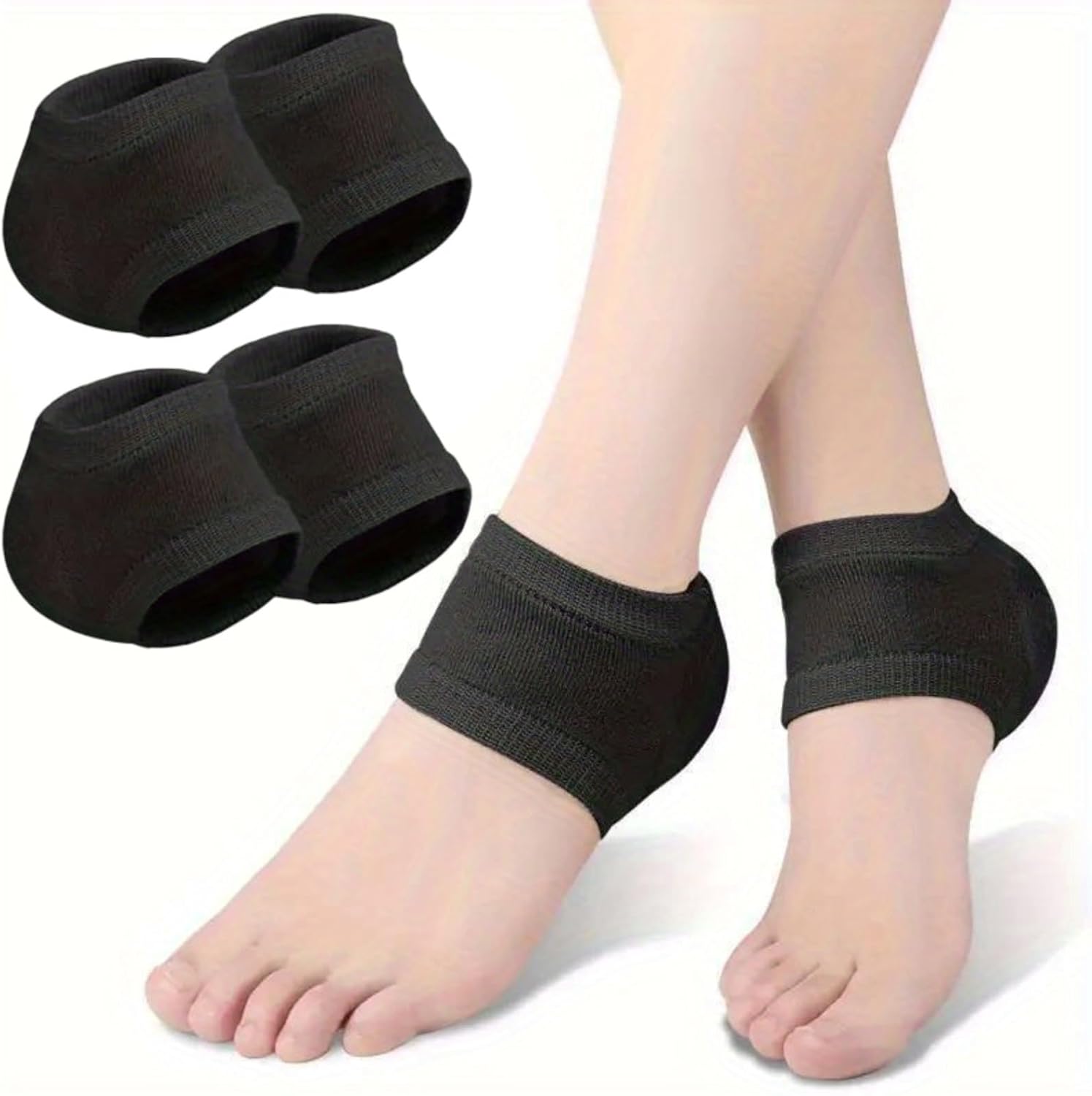 4 Pairs Silicone Heel Protectors for Cracked Heels, Heel Spurs, Plantar Fasciitis - Gel Heel Pads, Unisex-Black