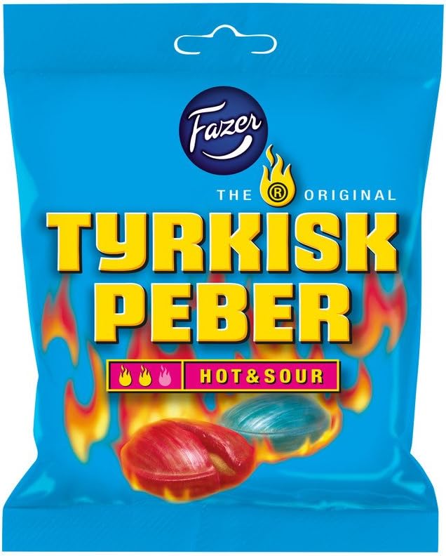 Fazer Tyrkisk Peber Hot & Sour - Original - Finnish - Fruit - Pepper - Salmiak - Salmiac - Salty Licorice - Liquorice - Candies - Sweets - Bag 150g