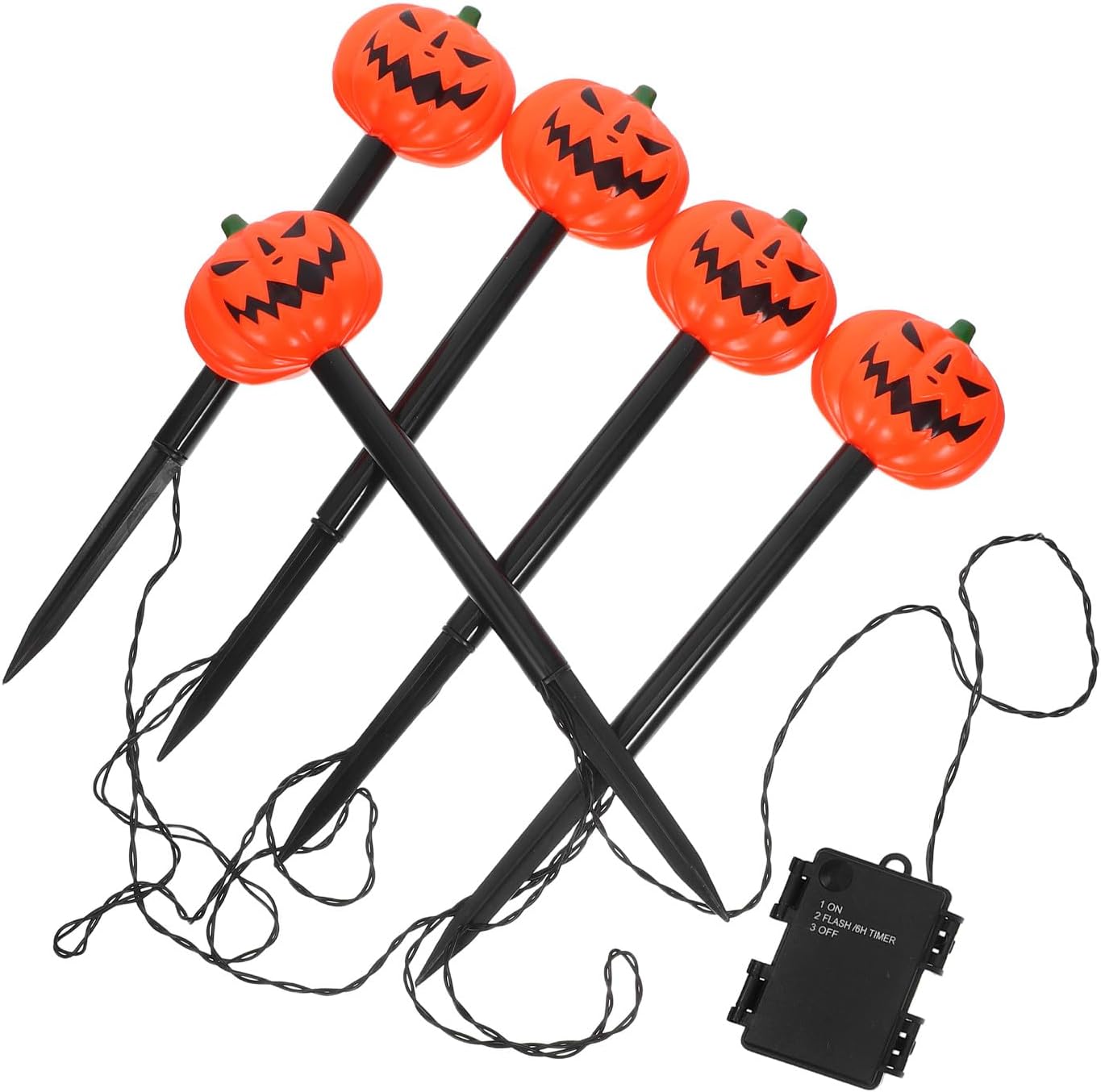 Cabilock Halloween Pumpkin Lantern Stake Lights 5-Head LED Outdoor Waterproof Pathway Yard Decorations with Battery Box for Garden Lawn Halloween Party