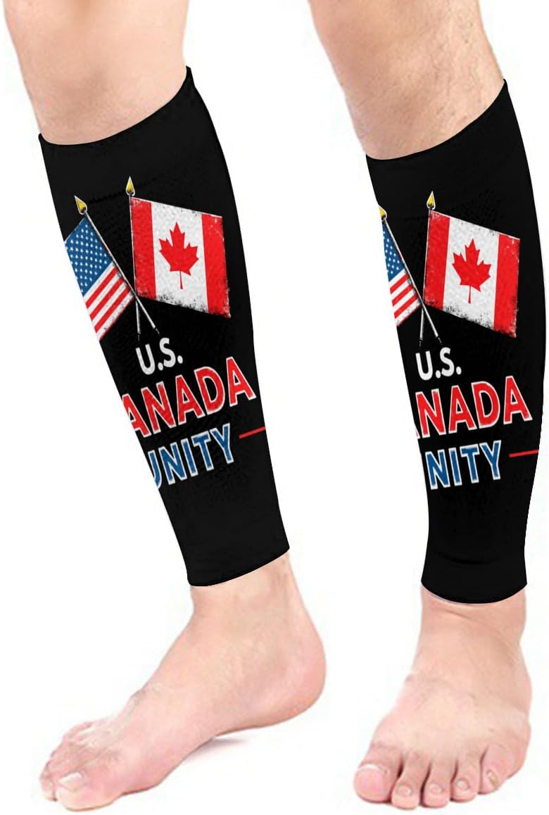 U S Canada Unity Flag Men Women Calf Compression Sleeve for Unisex Sports Support Running Basketball Football Leg Sleeves Protection Cycling
