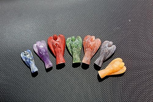 Jet 7 Chakra Agate Angels Set -Reiki Healing - Meditation- 7 Chakra Gifts - Healing Agate Crystals Angels Holistic Balancing Polished Agate Stones Set of 7 - Reiki - Metaphysical - Crafting
