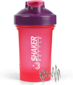 Shaker Bottle,400ml Small Protein Shaker Bottle with Mixing Ball, Portable 14oz GYM Shakes Cup for Workout,BPA free, 100% Leak Proof,Dishwasher Safe（Pink）