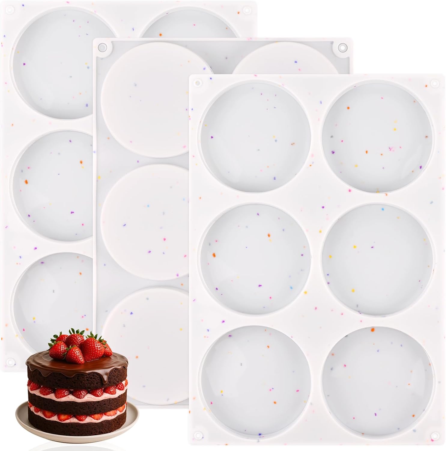 HUAKENER 3 Pcs Silicone Muffin Top Pans for Baking, 4 Inch Non-Stick Round Baking Molds for Mini Cake, Muffin Top, Dessert, Hamburger, Sandwiches Making