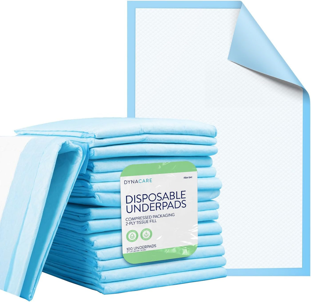 Dynarex Disposable UnderPad, 17" x 24", 22g, 100 Count, Medical-Grade Incontinence Bed Pad to Protect Sheet, Mattresses, and Furniture