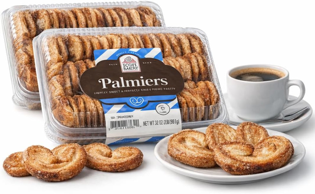 Sugar Bowl Bakery Petite Palmiers Cookies, French Style Puff Pastry, Crispy Caramelized Layers, No Artificial Flavors/Colors, No Preservatives, 32 oz Total (Pack of 2, 2 lb)