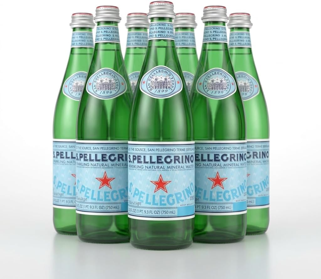 San Pellegrino Sparkling Natural Mineral Water – 750 mL (25.30 fl oz) Glass Bottles – 6 Pack – Premium Italian Carbonated Mineral Water