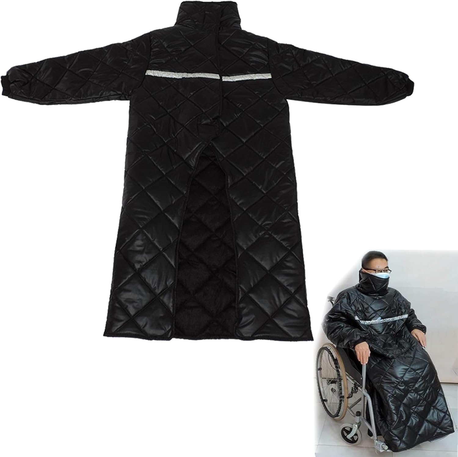 Winter Wheelchair Blanket, Waterproof Windproof Full Body Warm Blanket, Wearable Wheelchair Cosy Cover with Sleeves Rain Cover for Adult Wheelchair Users,Universal Blankets Coat ,Black,136cm/53.5in