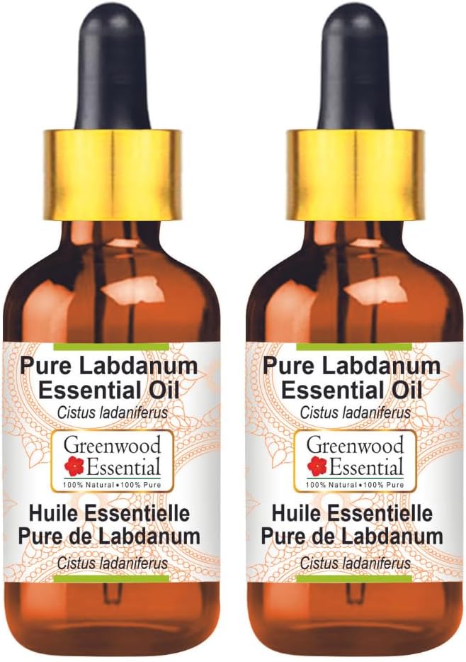 Greenwood Essential Pure Labdanum Essential Oil (Cistus ladaniferus) with Glass Dropper Steam Distilled (Pack of Two) 100ml X 2 (6.76 oz)