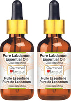 Greenwood Essential Pure Labdanum Essential Oil (Cistus ladaniferus) with Glass Dropper Steam Distilled (Pack of Two) 100ml X 2 (6.76 oz)