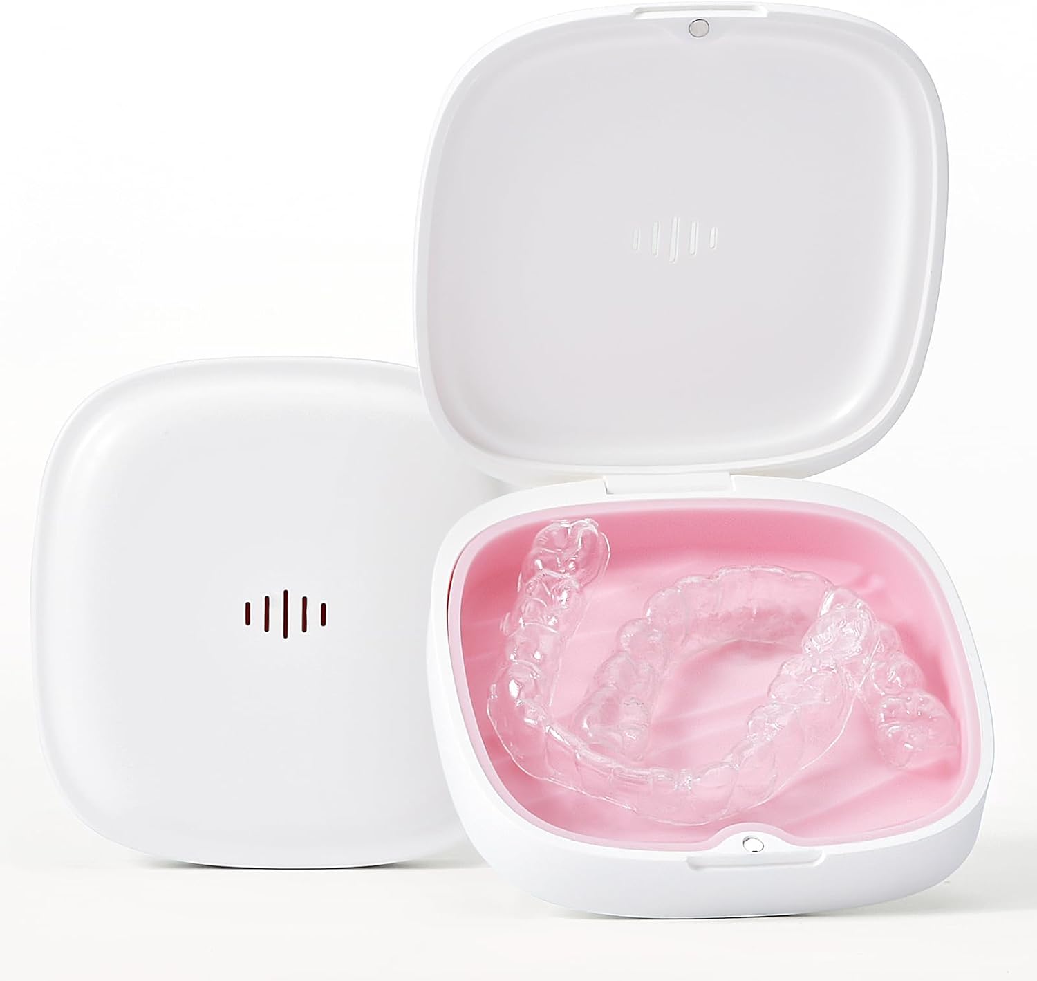 Retainer Case Slim Aligner Case with Vent Holes Removable Inner Tray Silicone for Easy Cleaning (1Pack White Pink)