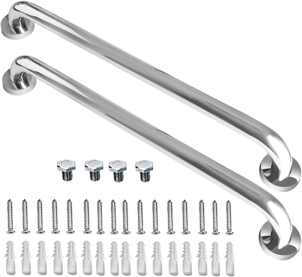 2 Pack 24 Inch Shower Grab Bar, iMomwee Chrome Stainless Steel Bathroom Grab Bar Handle, Bathroom Shower Balance Bar,Safety Hand Rail Support,Handicap Elderly Senior Assist Bath Handle(1.25" Diameter)