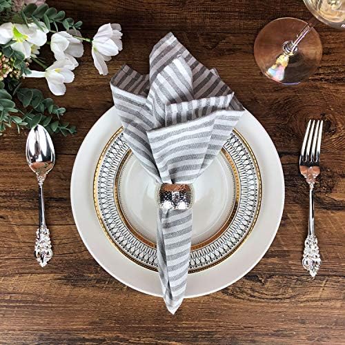 Plain Striped Cotton Linen Blended Dinner Cloth Napkins - Set of 12 (40 x 30 cm) - for Events & Home Use (Grey)