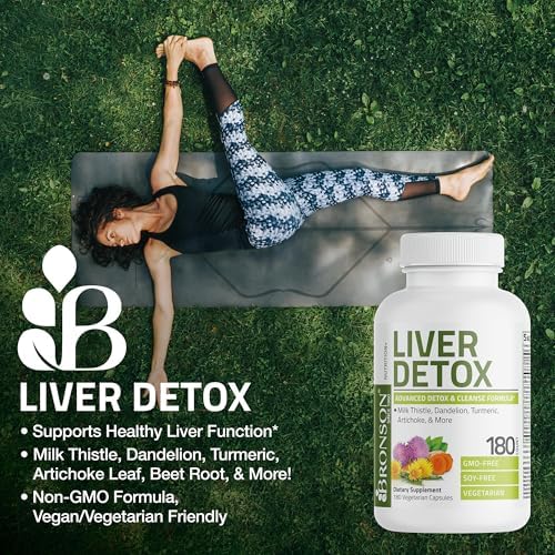 Bronson Liver Detox Advanced Detox & Cleansing Formula Supports Health Liver Function with Milk Thistle, Dandelion Extract, Turmeric, Artichoke Leaf & More, Non-GMO, 60 Vegetarian Capsules