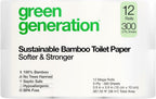 Green Generation Bamboo Toilet Paper -12 Roll, 3-Ply, 300 Sheets/Roll - Non Toxic Toilet Paper Organic Septic Safe - BPA Free Sustainable, Soft, FSC Certified - Home, Boat & RV Use