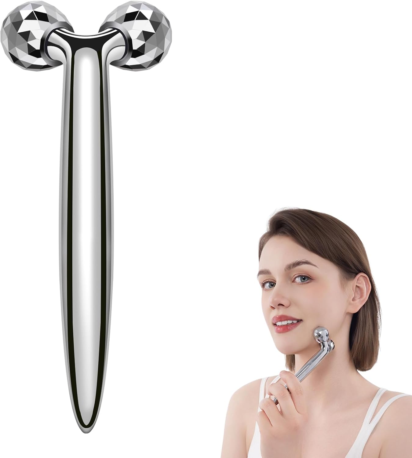 Metal Facial Roller Massager, 3D Cooling Face Massage Tool for Reduce Puffiness, Remove Eye Wrinkles, Face Lifting, Increase Firmness, Anti-Aging, Skin Tightening