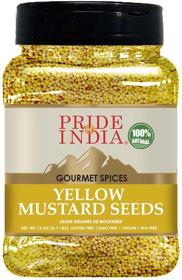 Pride of India Yellow Mustard Seeds 11 oz | Aromatic & Pungent Whole Mustard Seeds Spice for Cooking, Pickling & Tempering | Used in Curry, Salad Dressing, Chicken, Meat & Sauces | Easy to Store