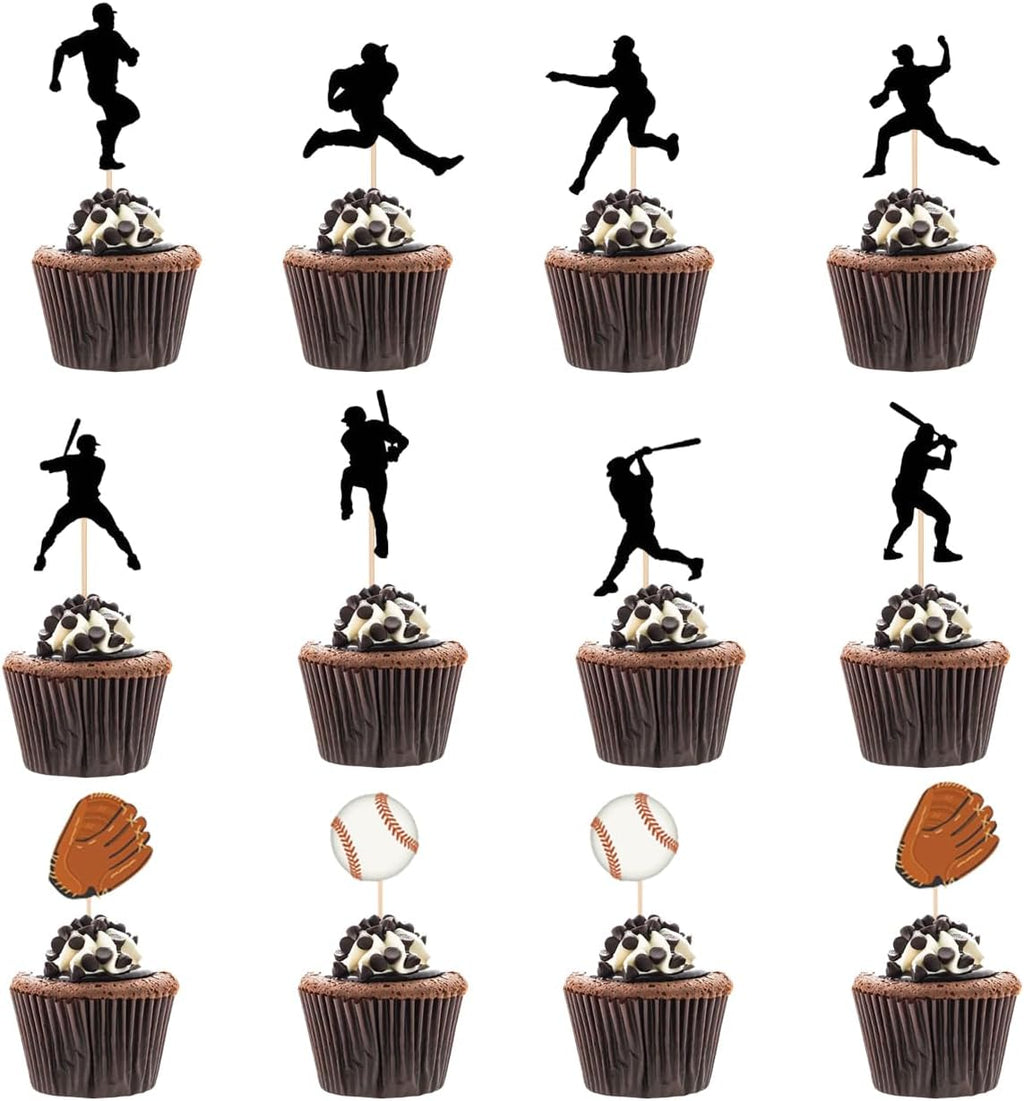 24pcs Baseball Cupcake Toppersbaseball player Cupcake Toppers forboys birthday Cake and BakingDecor,Muffin Cake Picks for party,Pizzaand lce Cream toppers(Baseball Praty)