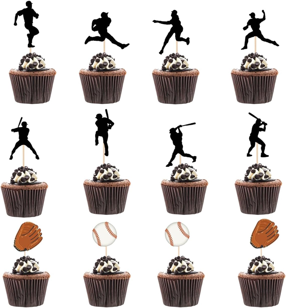 24pcs Baseball Cupcake Toppersbaseball player Cupcake Toppers forboys birthday Cake and BakingDecor,Muffin Cake Picks for party,Pizzaand lce Cream toppers(Baseball Praty)