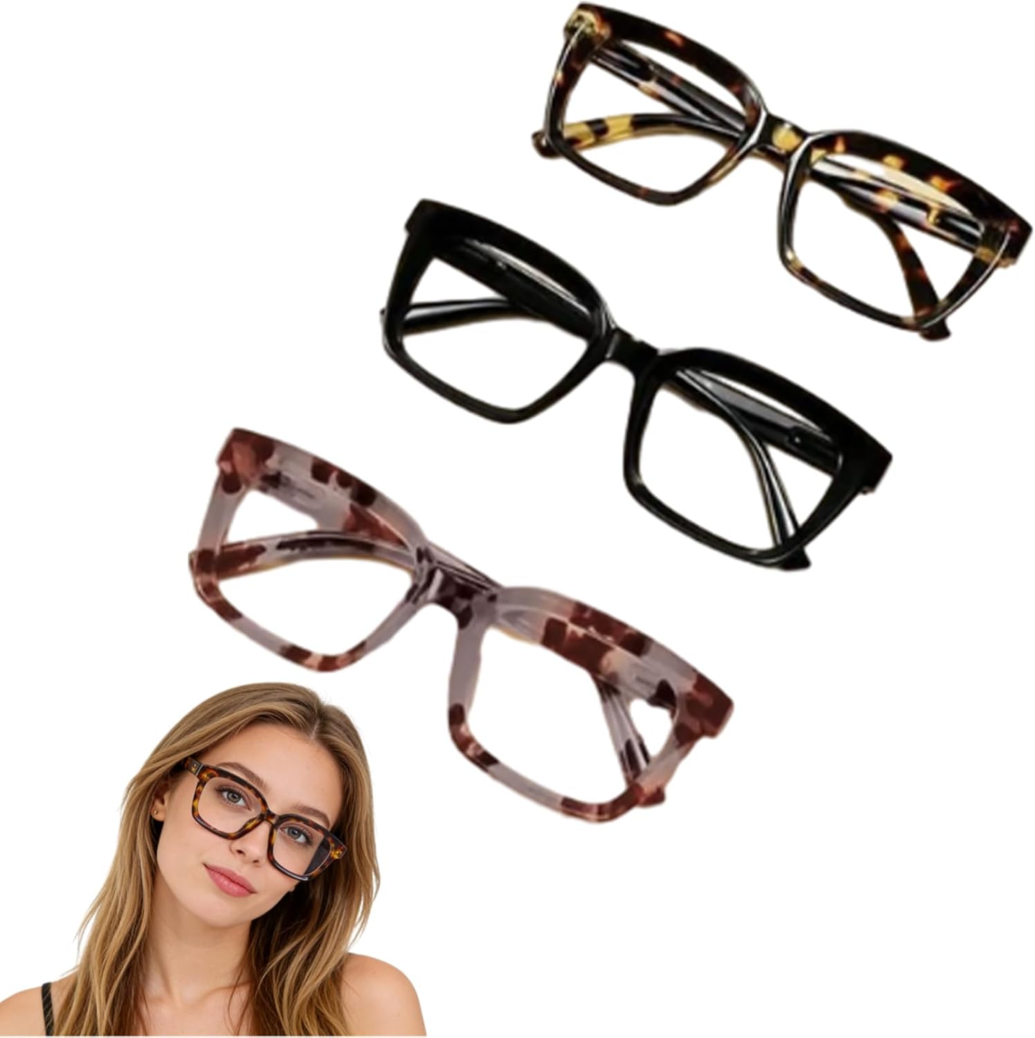 Tortoiseshell Reading Glasses–Blue Light Blocking Oversized Square Readers, Anti Glare Reading Glasses for Women & Men